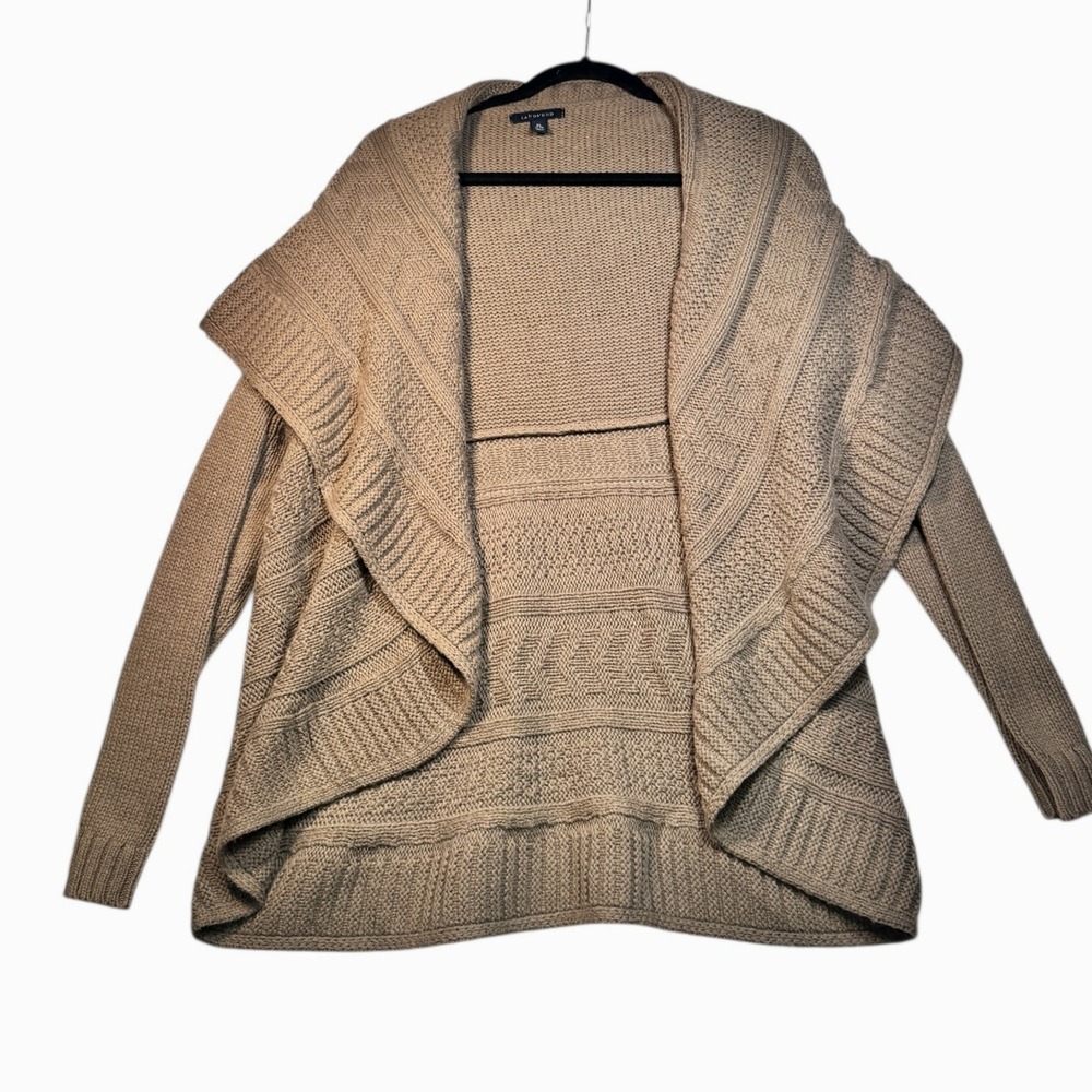 Lands End Shawl Collar Cardigan Sweater Beige Knit XL 18 20 Cozy Textured chunky